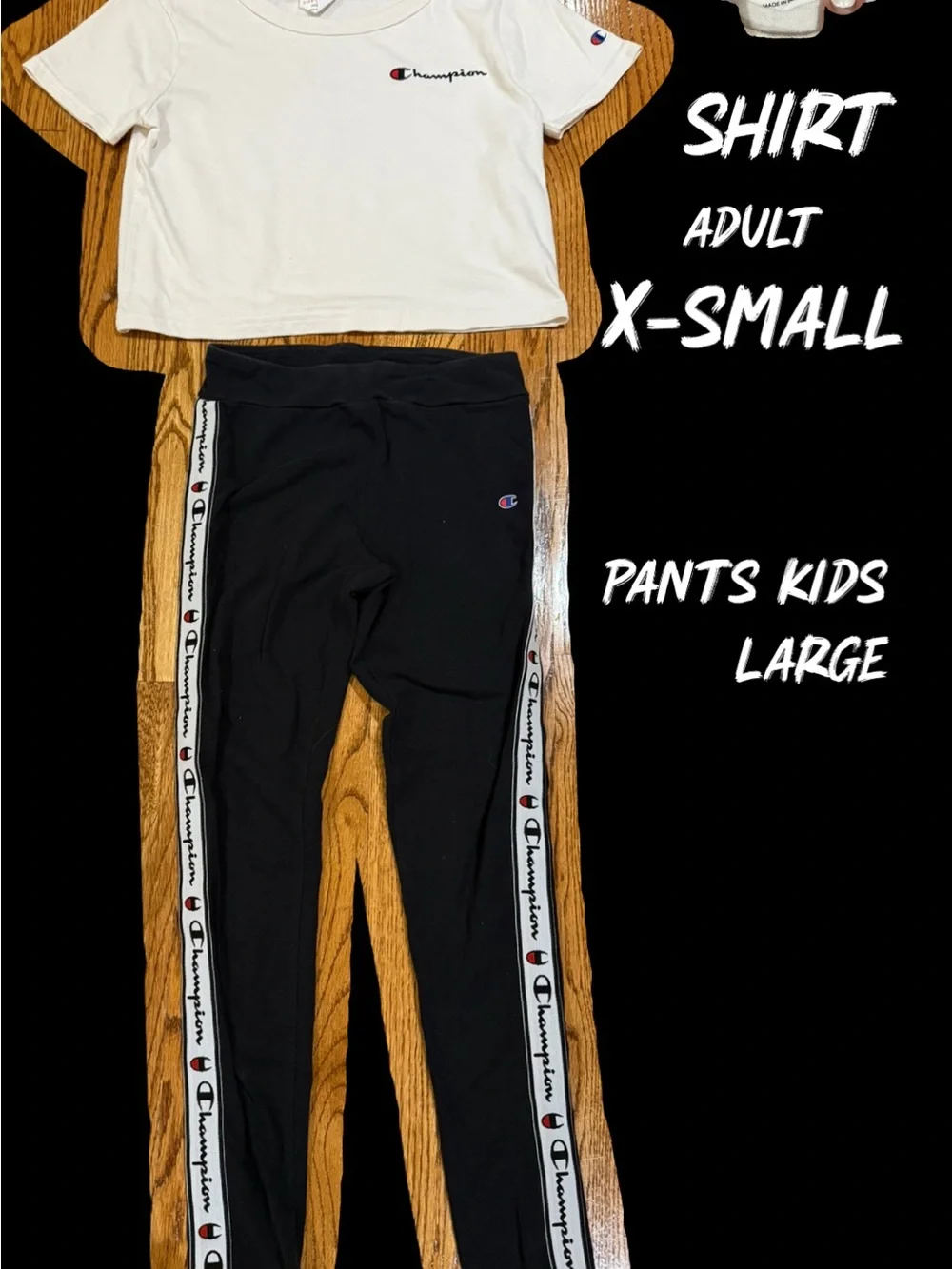 Champion Kids Black Logo Tape Leggings with Cream Crop Tee